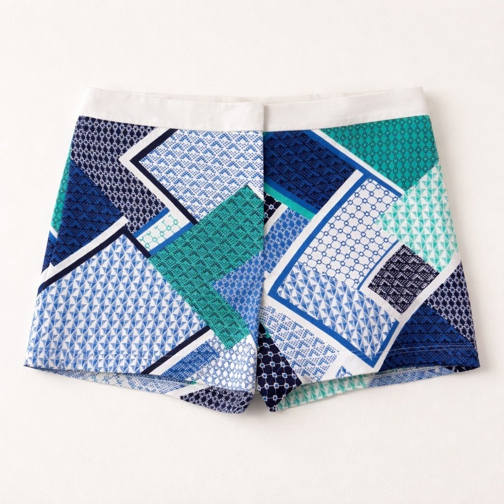 Tommy Hilfiger Blue‎ Green Geometric Patchwork Shorts Maximalist Retro XS Preppy